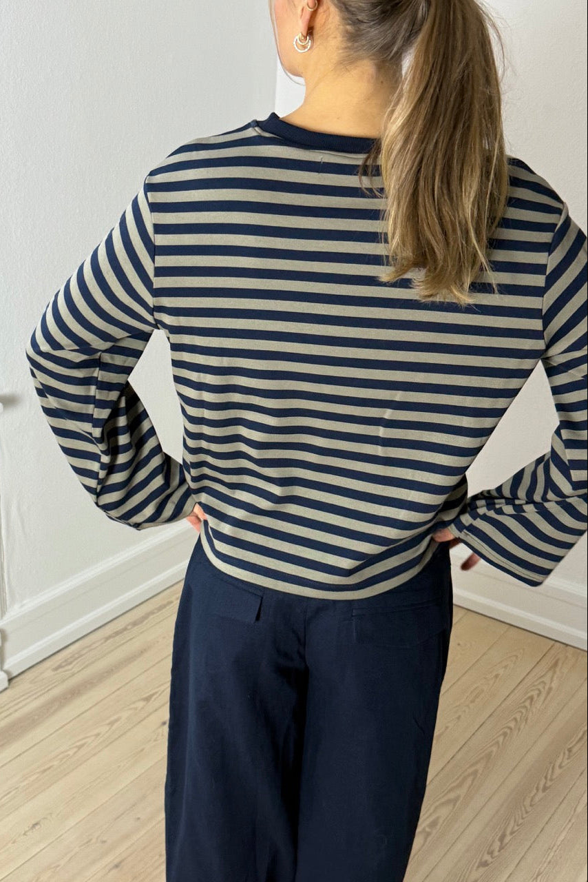 SELMA BLUSE STRIBET - NAVYBLÅ/GRØN