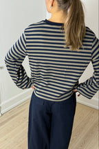 SELMA BLUSE STRIBET - NAVYBLÅ/GRØN