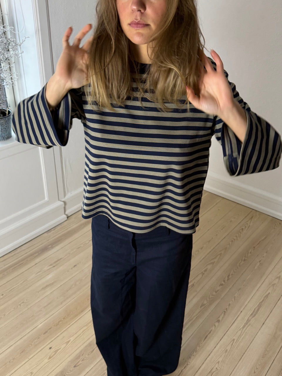 SELMA BLUSE STRIBET - NAVYBLÅ/GRØN