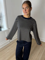 SELMA BLUSE STRIBET - NAVYBLÅ/GRØN
