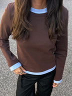 OLIVIA DOUBLE LAYER BLUSE - BRUN/BLÅ