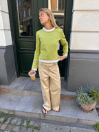 OLIVIA DOUBLE LAYER BLUSE - GRØN/HVID